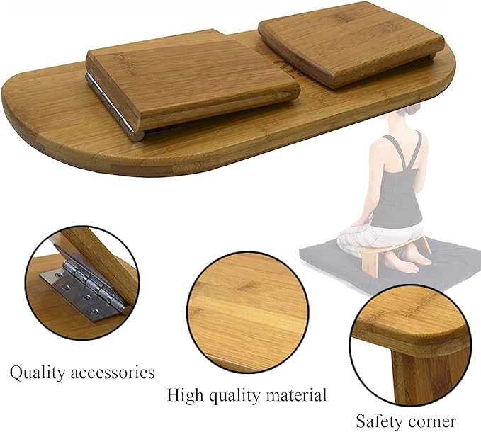 Kneeling Meditation Bench, Folding Ergonomic Yoga Sitting Stool, Bench in Solid Bamboo Wood - 50 * 19 * 18Cm