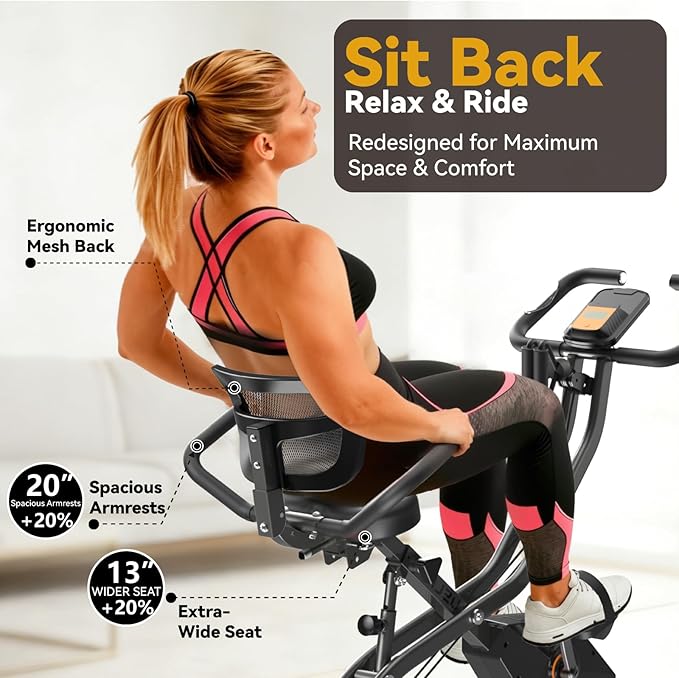Foldable Exercise Bike Stationary Bikes for Home, 5 IN 1 Indoor Workout Bike, Cycling Bike with 16-Level Quiet Magnetic Resistance, 6.6 LBS Flywheel and 300LBS Capacity for Senior and Home Workout