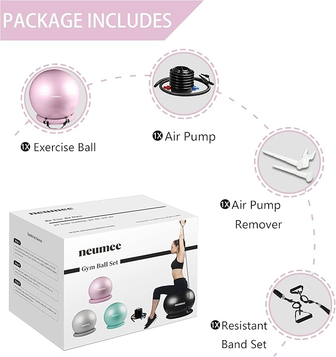 Yoga Ball Chair with 65cm Exercise Ball & 2 Resistance Bands, Stability Base for Home Office, Yoga, Pilates & Fitness, Balance Ball for Posture, Core Strength & Low Impact Workouts