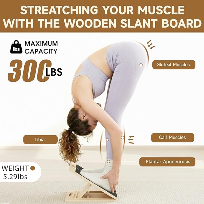 Adjustable Slant Board for Calves Stretching, Portable Wooden Incline Board for Balance Exercises, Durable Five Angles for Physical Therapy, Calf Stretcher Equipment with Muscles, Feet, Ankles, Knee