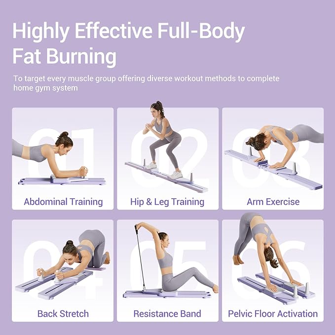 Pilates Board, Multifunctional Abdominal Plate Sets, Detachable Ab Trainer Machine for Home, 6 in 1 Pilates Sliding Board, Foldable Pilates Reformer for Women Core Workouts
