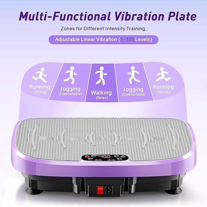 Vibration Plate Exercise Machine for Whole Body Workout, Vibrating Platform for Fast Weight Loss, Lymphatic Drainage & Pain Relief, Home Fitness Equipment with LED Touch Screen Pull Cord, Purple