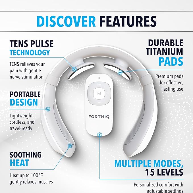 FORTHiQ Neck TENS Machine with Heat, Electric Neck Massager for Pain Relief, 15 Levels Deep Tissue Massage, Portable and Soothing, FSA-HSA Eligible