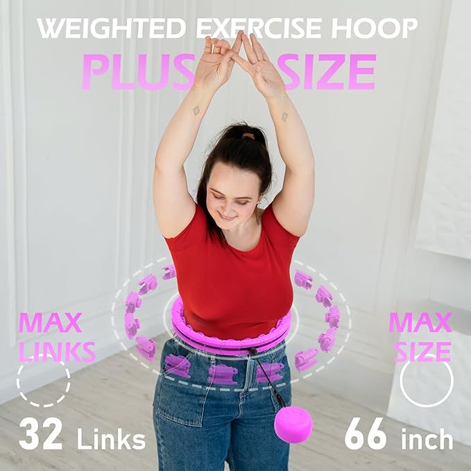 Weighted Hula Circle with 26/32 Links(56-66 Inch) for Adults Weight Loss, Infinity Fitness Hoop Plus Size, for Women Smart Exercise Equipment