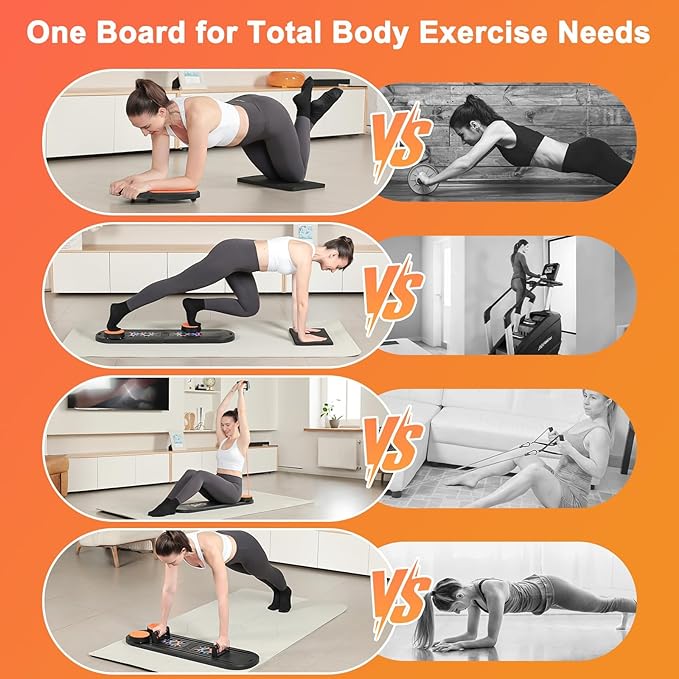 Pilates Board, Foldable Pilates Reformer, Multi-Purpose Pilates Board for Home Workout, Portable Pilates Equipment for Full Body Workout, Fitness, Exercise, Black Orange