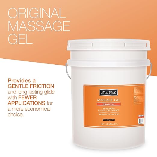 Bon Vital' Original Massage Gel, 5 Gallon Pail, Hypoallergenic & Paraben-Free, Professional Massage Gel, Hydrating Massage Cream Alternative for Dry Skin and Sensitive Skin