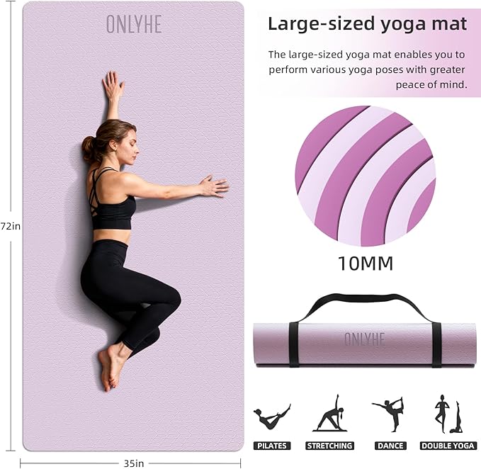 Yoga Mat Thick(10mm) Exercise Mat Non Slip Anti-tear,72"x35" Extra Large Pilates Mats for Home Workouts, Gym & Floor Stretching with Carrier Strap