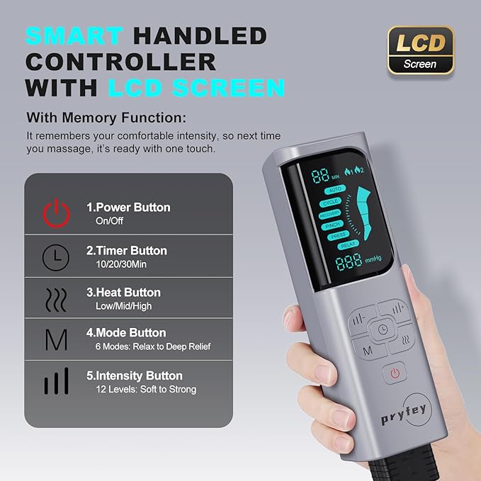Leg Massager with Heat and Compression, Foot Massager for Circulation and Pain Relief, 3 Timers, 12 Intensity, 6 Modes,3 Heating with Knee Massager,Mother's Day Gifts for Man Woman,Black