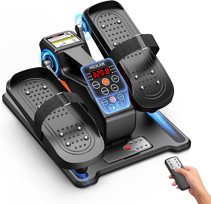 Portable Under Desk Elliptical Machine with Wireless Remote. 12 Manual & 3 Automatic Speeds. Pedal Ellipse Leg Exerciser. Leg Exerciser While Sitting for Seniors Adults Home Office