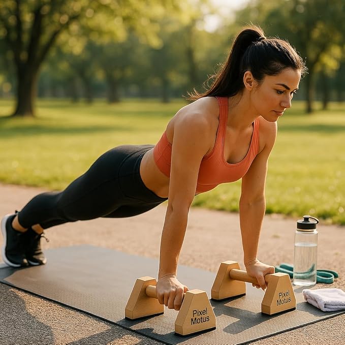 Wooden Push Up Bars – Solid Beechwood Parallettes with Ergonomic Wrist-Friendly Handles, Non-Slip Rubber Feet, Heavy-Duty Home Workout Bars for Calisthenics, Strength Training & Dips