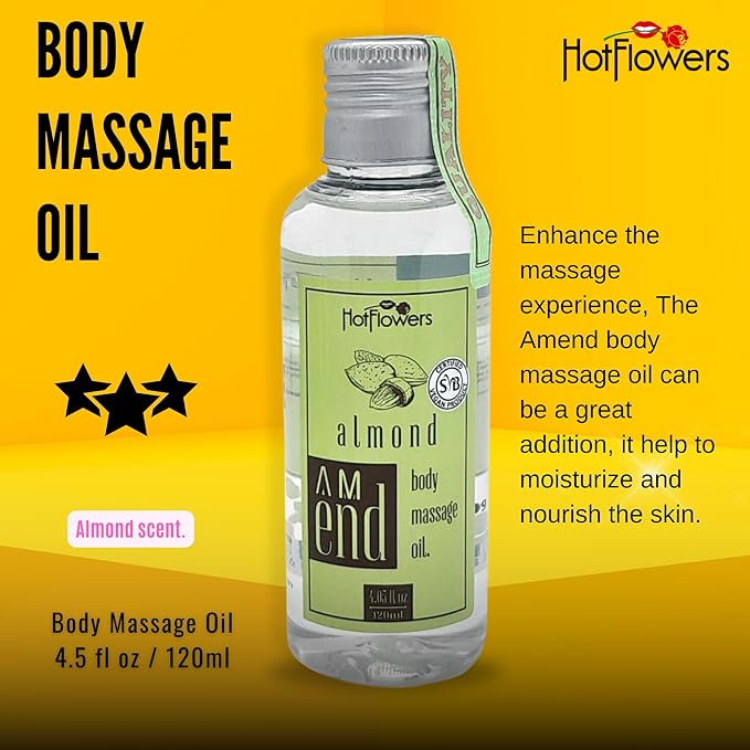 HOT FLOWERS Almond Body Massage Oil Set for Moisturizer and Nourish The Skin – Women and Couples - 4.5 fl oz