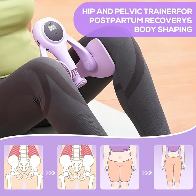 CYFIE Thigh Trainer with LED Counter, Inner Thigh Exerciser & Pelvic Floor Trainer with 2 Resistance Bands, Adjustable Kegel Exerciser for Women, Hip & Glute Workout Equipment for Home Gym