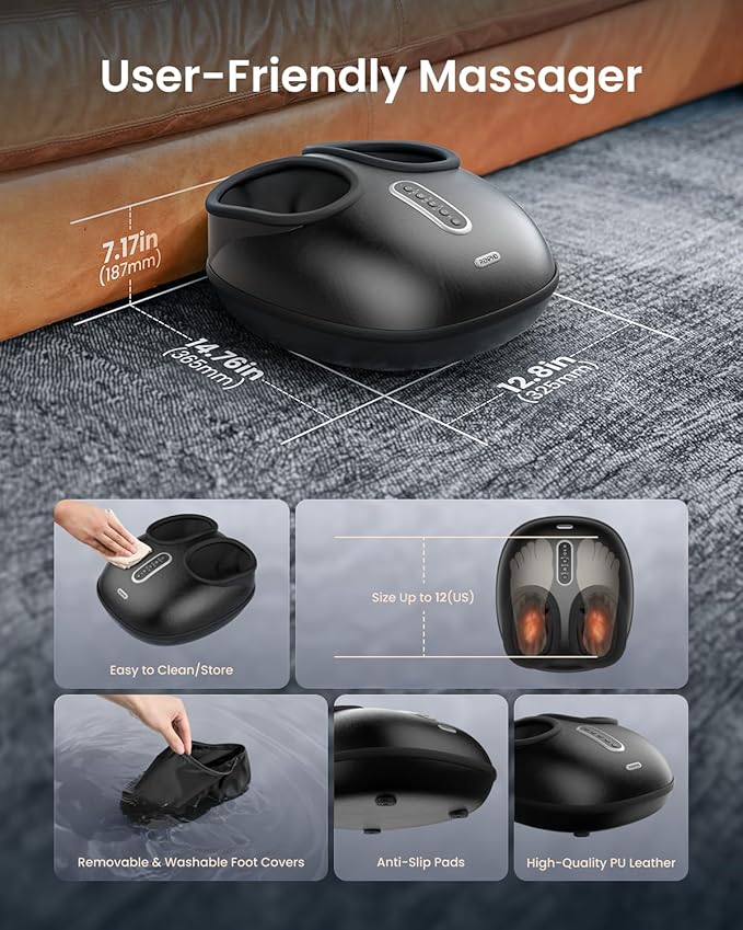 RENPHO 2026 [Upgraded] Foot Massager with Heat, FSA Eligible Shiatsu Foot Massager for Plantar Fasciitis, Deep-Kneading, Air Squeezing Feet Massager, Targets Heels, Balls & Arches up to Mens Size 12