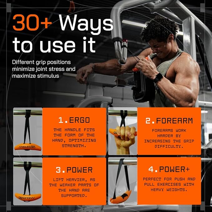 Angles90 Original Pull-Up Grips - Lat Pulldown Attachment - T-Bar Row & Cable Machine - D Handle - Forearm Strength Trainer - Gym Equipment - Exercise Equipment - Grip Strength Trainer