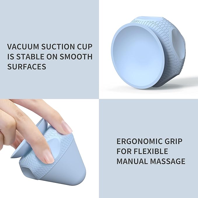 Mountable Self-Massage Ball Handfree with Suction Cup,Deep Tissue Back Sore Muscle Knot Massager,Myofascial Release,Manual Massage Balls, Foot Plantar Fasciitis, Back Stress Relief- Blue