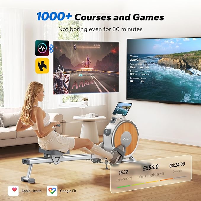 MERACH Rowing Machines for Home, Magnetic Rowing Machine with 16 Levels, Rower Machine of Quiet Resistance, Dual Slide Rail with Max 350lbs Weight Capacity, App Compatible