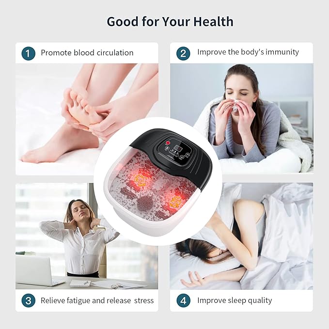Foot Spa Bath Massager with Heat, Epsom Salt,Bubbles, Vibration and Red Light, Tub for Stress Relief,Foot Soaker, Christmas Gifts Birthday Gifts for Mom Dad Women Men Her Him