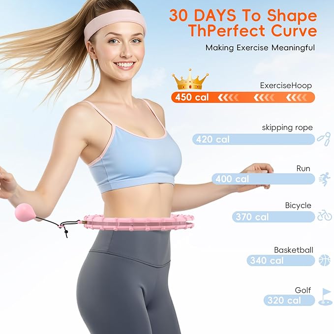 Plus Size Silent Weighted Hula Infinity Fitness Detachable Hoops 65-Inch 32 Knot, Smart Noiseless Infinity Hula for Women, Waist and Abdominal Home Weight Loss Exercise Fit Hoop