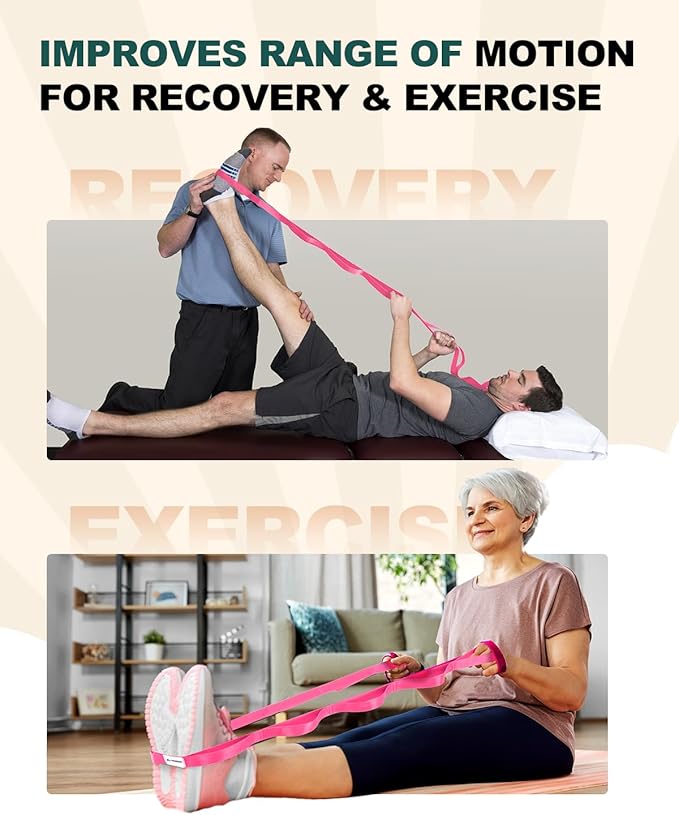 Trideer Stretching Strap for Physical Therapy & Home Rehab, Non-Elastic Yoga Stretch Strap with Loops for Mobility, Yoga & Pilates Stretching
