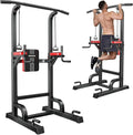 Pooboo Power Tower Dip Station Pull Up Bar for Fitness Home Gym Workout,450 Pounds Multi-Function Adjustable Height Fitness Strength Training Exercise Equipment,with Power Elastic Ropes