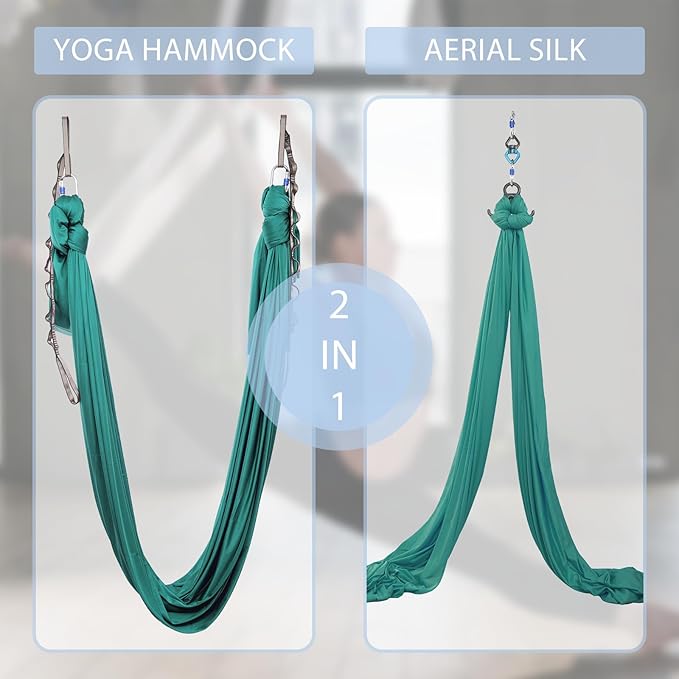 5.5 Yards Aerial Silks Yoga Swing Set - Aerial Yoga Hammock Kit Anti-Gravity Flying for Fitness, Low/Non Stretch Nylon Tricot Fabric Hardware Included for Dance