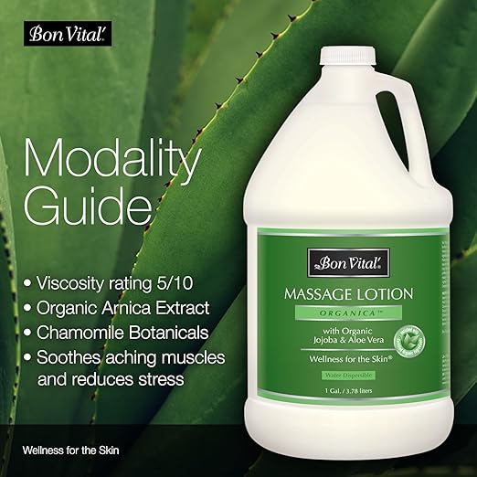 Bon Vital', Organica Massage Lotion, 1 Gallon, Lightweight Massage Lotion for Massage Therapy and Bodywork, Certified Organic Ingredients, Unscented, Professional Spa Use