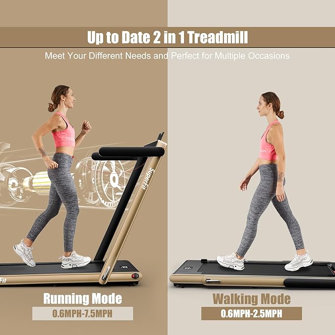 Goplus 2 in 1 Folding Treadmill, 2.25HP Superfit Under Desk Electric Treadmill, Installation-Free with Remote Control, APP Control and LED Display, Walking Jogging for Home Office