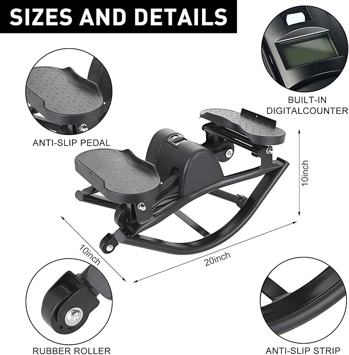 Rock Stepper Side-to-Side Lateral Rocking Fitness Stepper for Women, Rock and Roll Stepper Exercise Rocker with Digital Monitor & Resistance Bands,Step Rocker Machine for Home Workout
