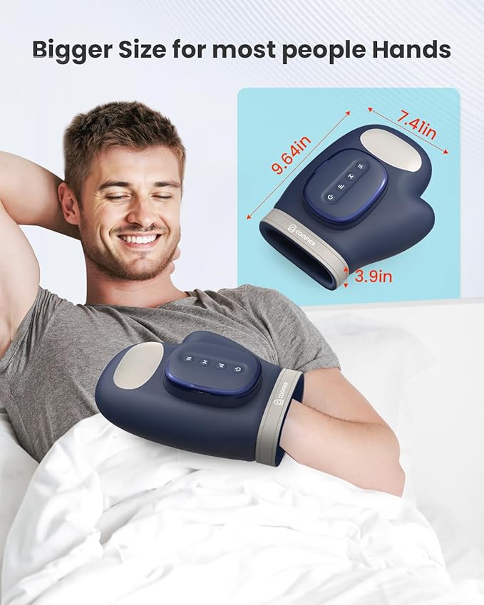 COMFIER Cordless Hand Massagerwith Heat and Compression, Updated Bigger Electric Hand Massage for Arthritis and Carpal Tunnel,Wrist Massage Used at Home,Office, for Women,Men,Blue