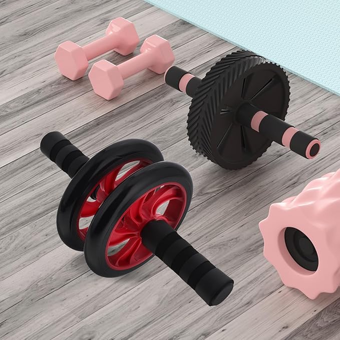 VALICLUD Red Silent Ab Roller Wheel for Abs Workout, Home Gym Fitness Equipment with Noise-reducing Design, Universal Core Strengthening Wheel for Indoor and Outdoor Abdominal Training