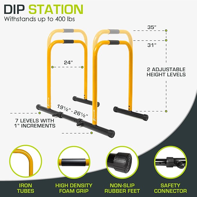 ProsourceFit Dip Stand Station, Heavy Duty Ultimate Body Press Bar with Safety Connector for Tricep Dips