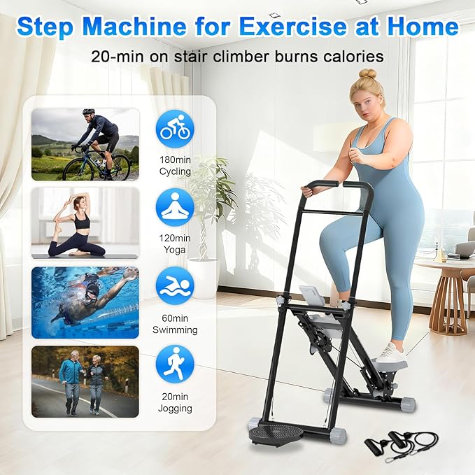 OVER SELF Stair Stepper at Home, Stair Stepper with Handlebar for Full-Body Workout, for Compact Folding Stair Climber with Adjustable Handlebar/Pedal, 350lbs Weight Capacity, Knee-Friendly