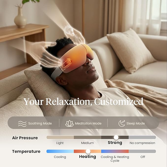 BOB AND BRAD EYEFLOW Eye Massager with Heat & Cooling, FSA Eligible and HSA - Semiconductor Cold Compress Eye Mask for Migraines, Dry Eyes & Dark Circles, Heated Temple Massager for Headaches & Sleep
