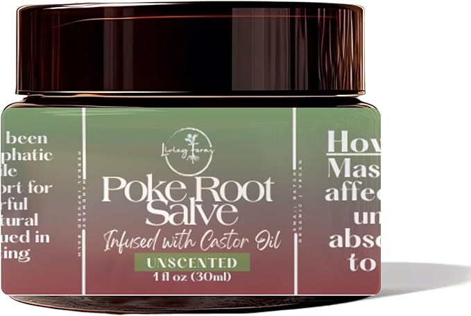 Poke Root & Castor Oil Salve - Cysts, Boils, Fibroids, Swollen Lymph Nodes, Breast & Joint - Vegan Lymphatic Support Massage Balm - Natural Deep Tissue Relief Ointment - Handmade in The USA