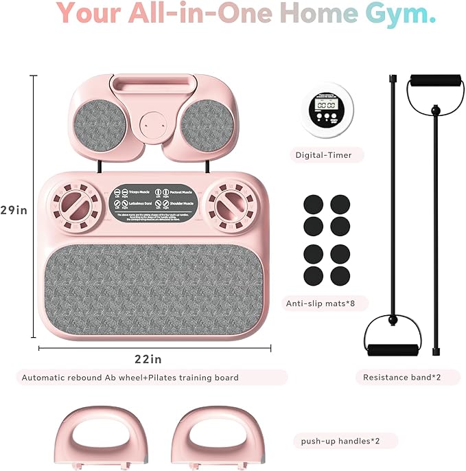 SHIJING Pilates Reformer Board，6-in-1 Foldable Pilates Equipment for Home Workout with Timber，Core& Full Body Training for Women