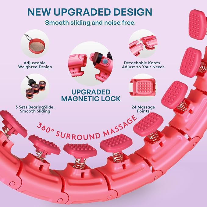 30/24/12 Knots, Upgraded Magnetic Lock Weighted Hula Hoop for Kids Adults Weight Loss, Infinity Hoop Plus Size, Home Indoor Outdoor, Fitness Exercise, Abdominal Toner