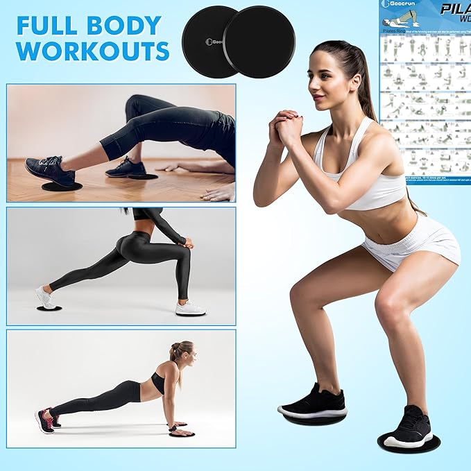 Pilates Ring Set Exercise Equipment, with Exercise Resistance Bands Set, Pilates Ball, Sliding Disks. Portable Home Gym - with Fitness Guide Poster