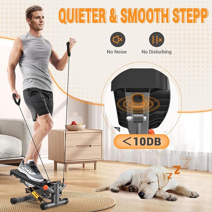 Steppers for Exercise at Home,Adjustable Height Mini Stepper with Resistance Bands,Stair Stepper with 350lbs Loading Capacity,Twist Stepper for Full Body Workout (Included Mat)