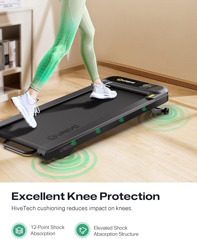 Smart Treadmill with 9% Auto Incline, Hiking and Running Walking Pad Treadmills for Home Office, Treadmill with UREVO APP, AI Powered Music Course, HIIT Programs Synced to Scenic Route, One-Click Mute