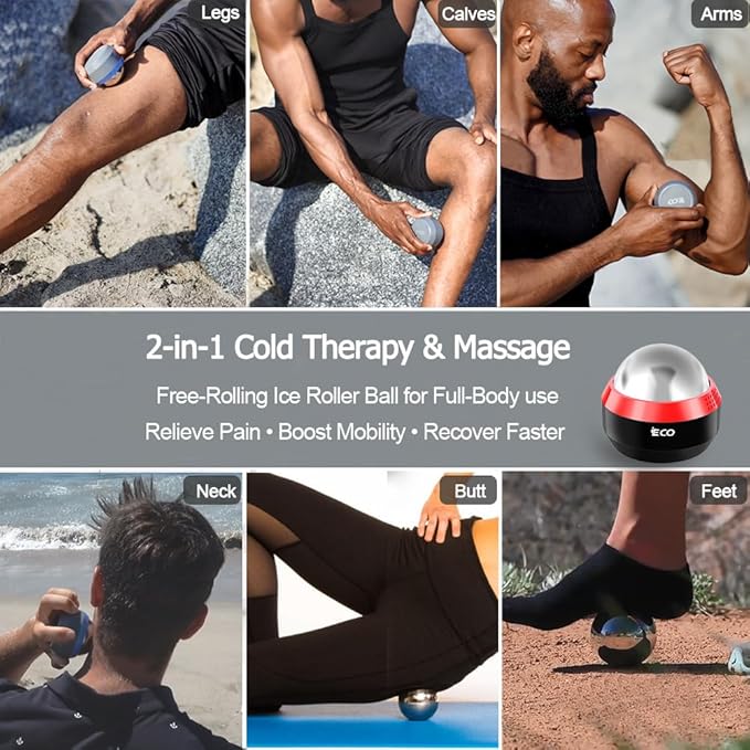 iECO Cold Massage Roller Ball - Ice Roller Ball for Muscles Deep Tissue, Cold & Heat Therapy, Plantar Fasciitis Roller