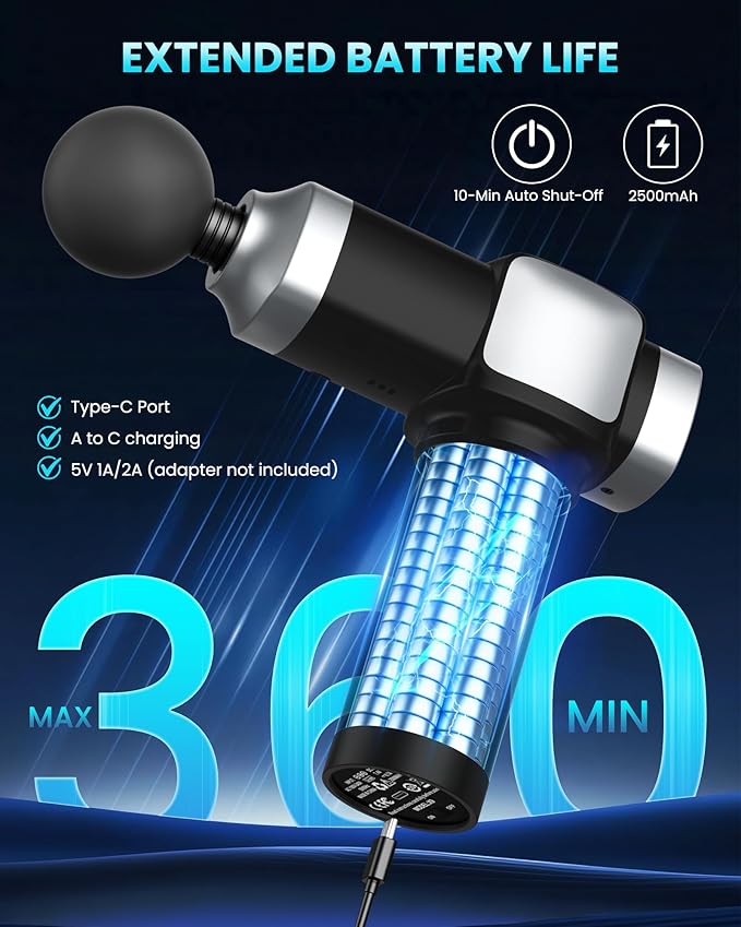 Massage Gun Deep Tissue, Portable Percussion Electric Muscle Massager for Pain Relief, Handheld Massagers with 30 Speeds & 6 Attachments for Back and Neck, Gifts for Men Women