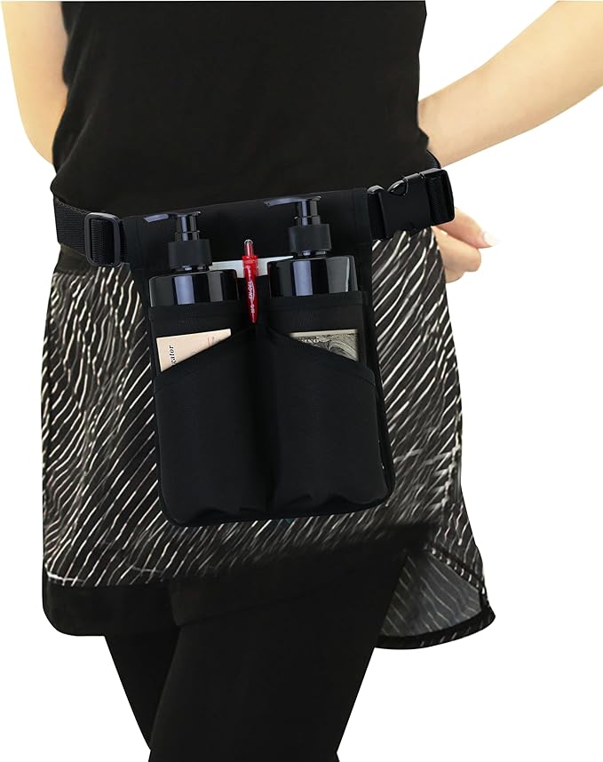 Tuhaoge Massage Bottle Bag,Massage Oil Holster for 2 Bottle s,Lotion Holster,Massage Therapist,Massage Oil Holster, Massage Lotion (TH-XJ-2 bottle-Black)