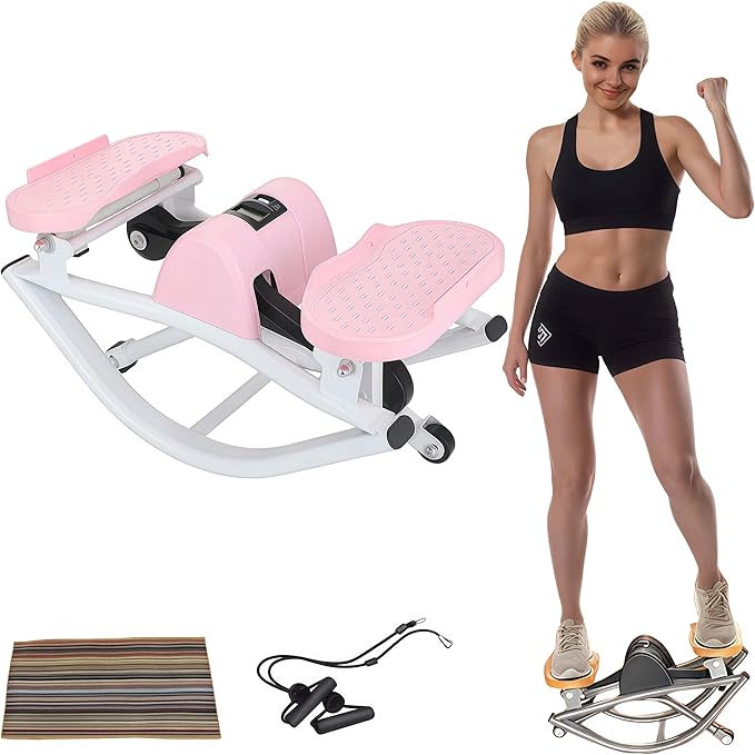 Rock Stepper Cardio Machine for Home Workouts | Low-Impact Fat Burner & Glute Toner with Digital Monitor | 15-Min Quick Silent Stepper, Includes Anti-Slip Mat & Side-to-Side Motion