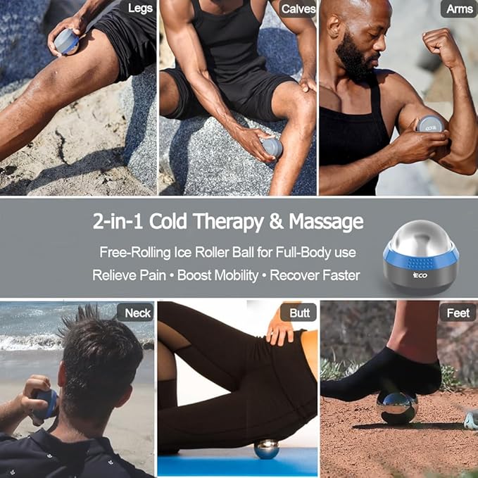 iECO Cold Massage Roller Ball - Ice Roller Ball for Muscles Deep Tissue, Cold & Heat Therapy, Plantar Fasciitis Roller