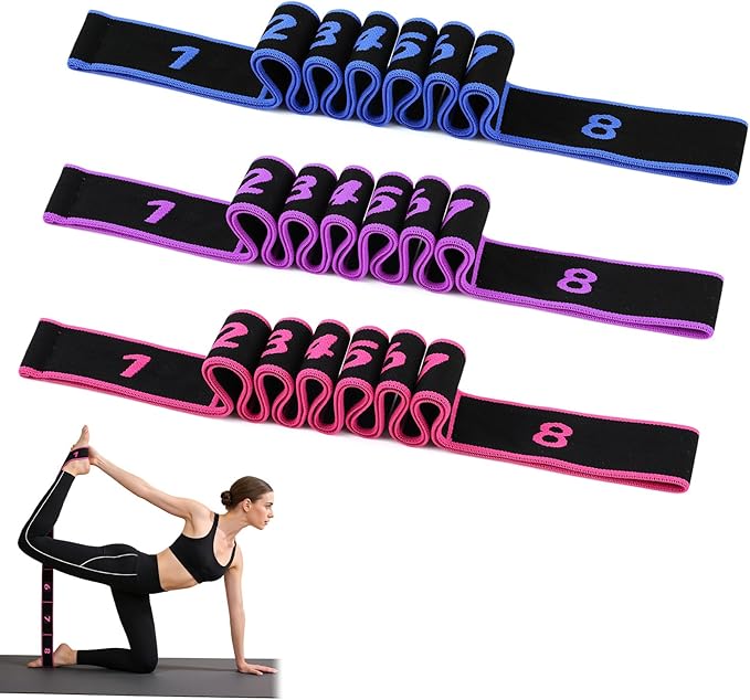 Fitness Resistance Bands with Handles, Adjustable Stretching & Yoga Band for Full Body, 8-Section Elastic Training Band with Clear Marking for Yoga, Stretching, Pilates