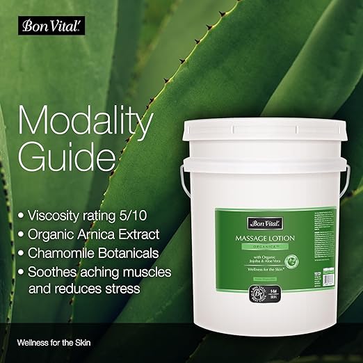 Bon Vital', Organica Massage Lotion, 5 Gallon, Lightweight Massage Lotion for Massage Therapy and Bodywork, Certified Organic Ingredients, Unscented, Professional Spa Use
