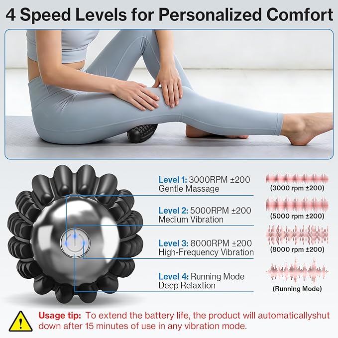 Upgraded Vibrating Massage Ball,4-Speed with Rechargeable,Trigger Point Myofascial Massage Roller Ball for Relieving Muscle Pressure, Electric Massager for Fitness/Yoga/Training (Black)