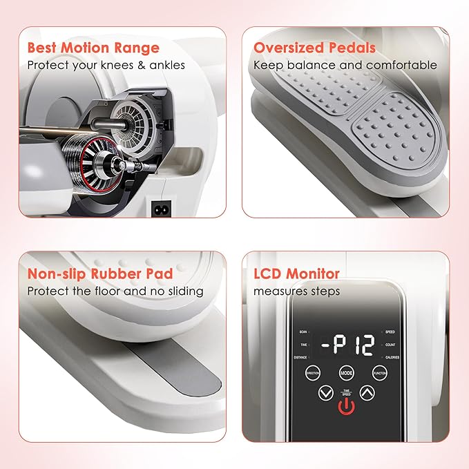 Under Desk Elliptical Machine for Seniors – Compact, Quiet & Portable Mini Leg Pedal Exerciser with Adjustable Speed and LED Display for Home and Office Workouts