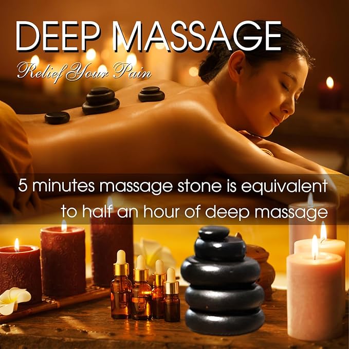 Maxdee Massage Stones Essential Hot Stones for Massage, 6 Large Hot Stones Massage Kit Hot Rocks Massage Stones for Professional or Home Spa, Foot Heater, Relaxing, Healing, Pain Relief, 2.75"