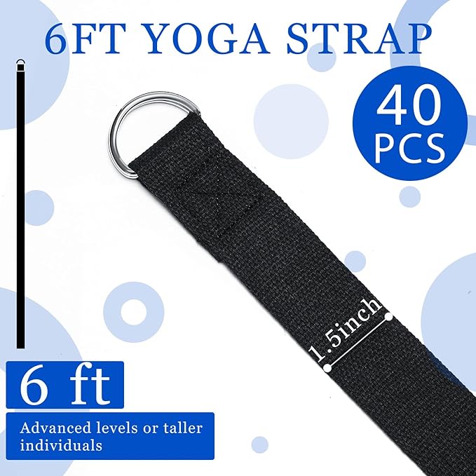 Leyndo Yoga Strap Stretching Pilates Exercise Adjustable Straps 6 ft Non Elastic Yoga Belt with Adjustable D Ring Buckle for Pilates Gym Workouts Fitness